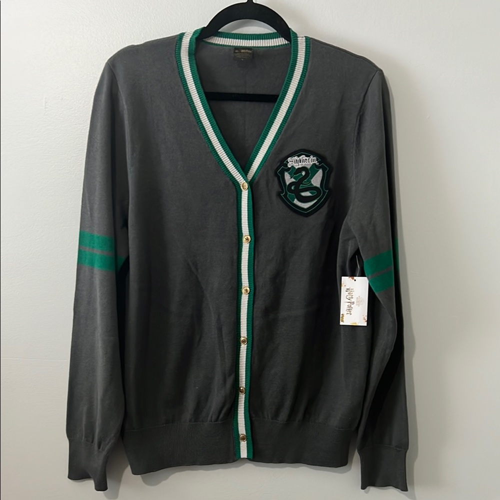 Harry Potter Slytherin NWT Gray and Green Knit Cardigan with Emblem